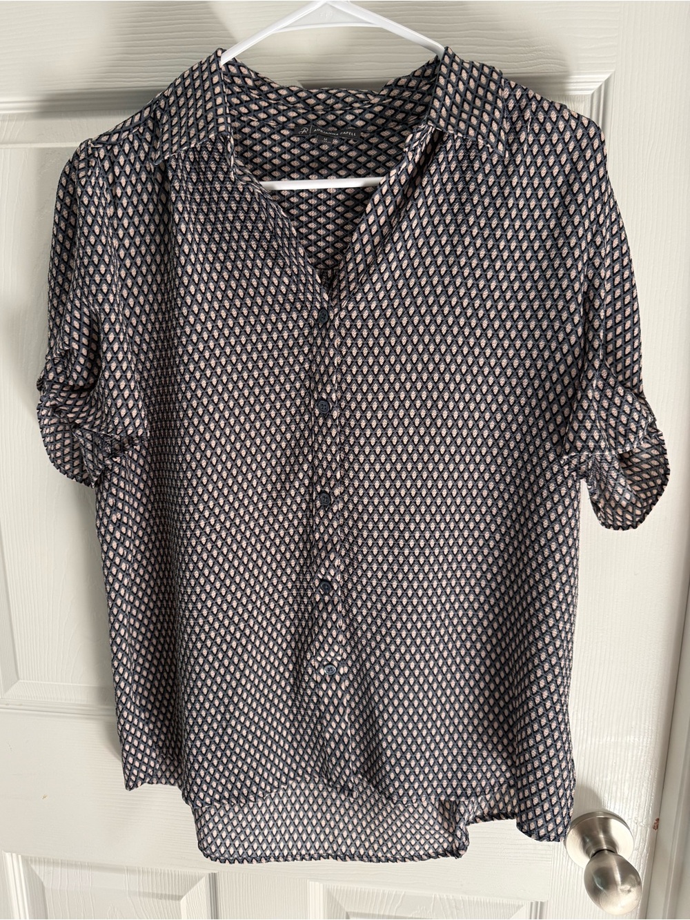 Adrianna Papell Blue and Blush Geometric Button-Down Shirt